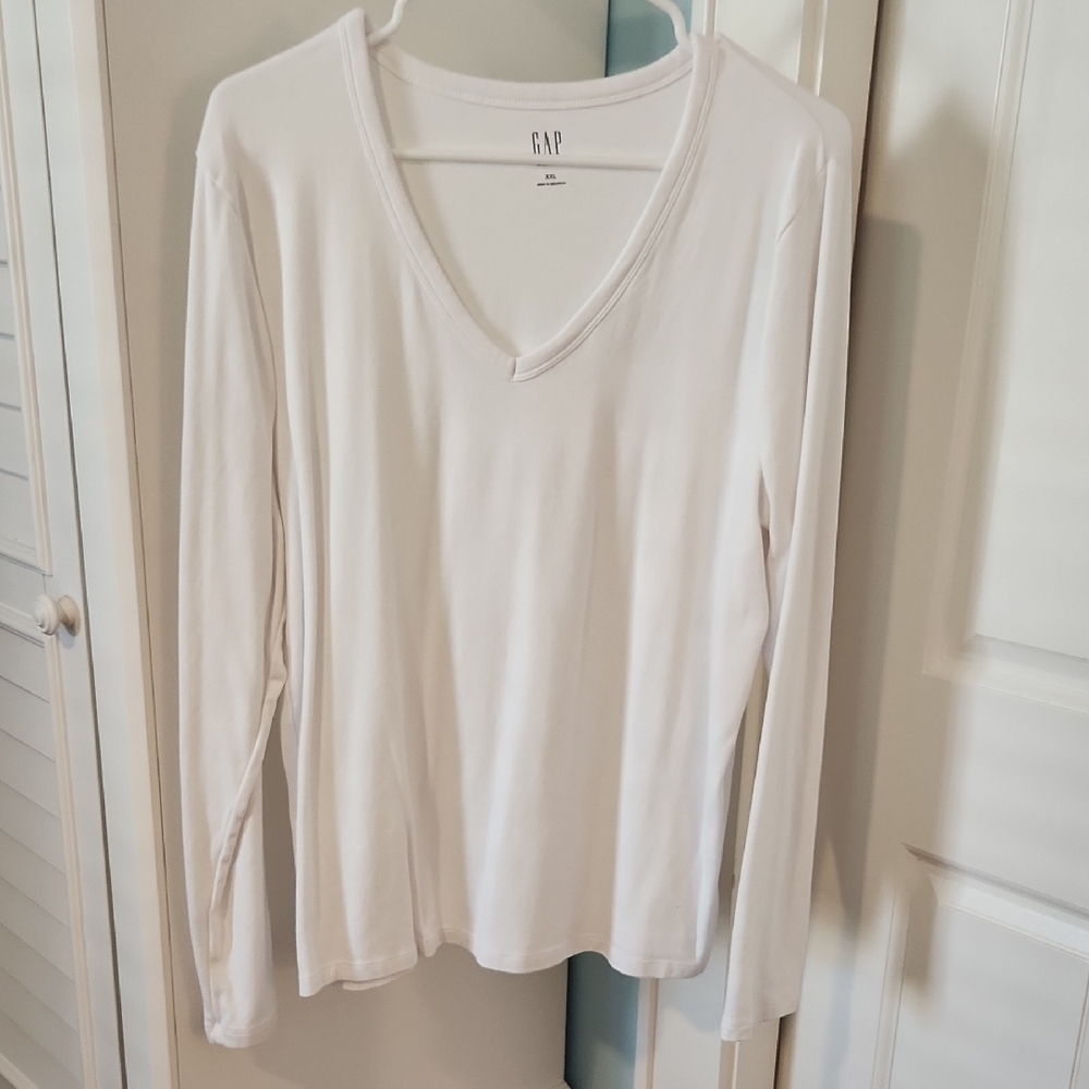 GAP White Fitted Long Sleeve Blouse